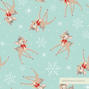 Retro Weihnachten Baby Rentier Muster, Vintage Urlaub Geschenkverpackung, süße Tier Stoff, Retro Urlaub Design, digitaler Download Papier