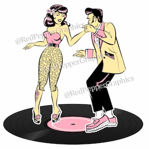 Rockabilly Dancers PNG SVG-sublimatiebestand, retro rock-'n-roll teddyboy digitaal downloadbestand voor stickers en afdrukken