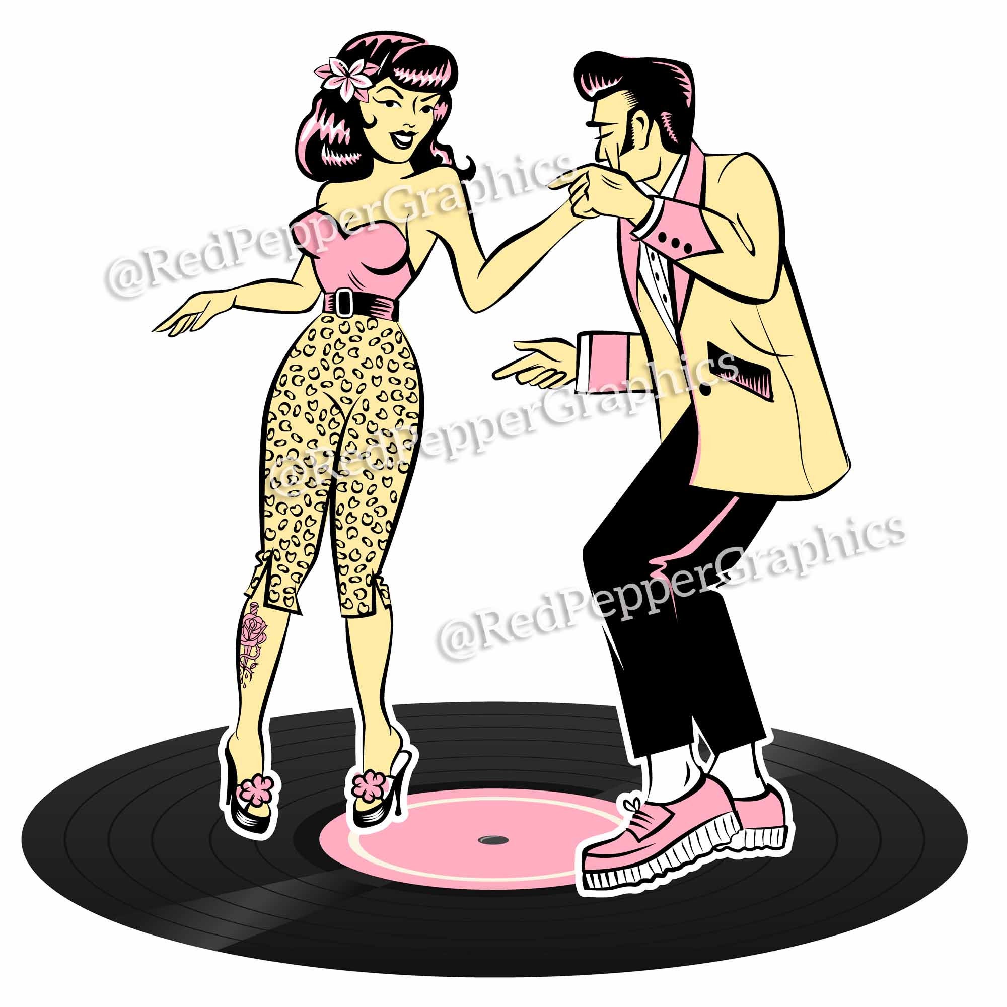 Rockabilly Dancers PNG SVG  sublimation file,  retro rock and roll teddy boy digital download file for stickers and printing