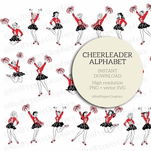 Retro Cheerleaders Alphabet / Archivo de imágenes prediseñadas digitales para descarga instantánea / Ideal para nombres personalizados