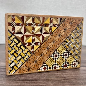 Yosegi Secret Puzzle Box 4-Sun – 10-Step Himitsu-Bako | Handmade Japanese Wood Puzzle from Hakone | Gift Idea