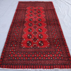 3x6 ft Afghan Bukhara Rug- Turkmen Handmade Natural dyes Wool Rug- Oriental Bohemian Red Area Rug- Entry Way Rug- Outdoor Rug- Office Carpet
