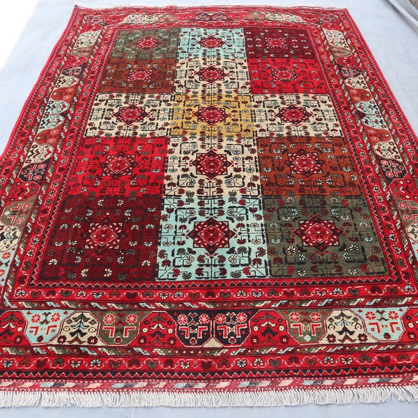 5x7 ft Red Bukhara Area Rug/ Afghan Handmade Organic Wool Rug/ Turkmen Tribal Red Beige Rug 150x200 cm Oriental Rug/ Office/ Living Room Rug