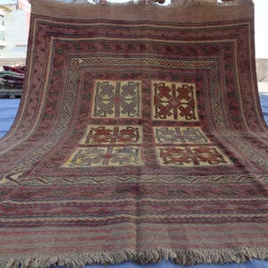 Antique Rug 6&#39;4x8&#39;2 ft Distressed Muted Afghan Rug, Turkmen Tribal Berjesta Rug, Oriental Boho Berber Rug, Bedroom Rug, Geometric Area Rug