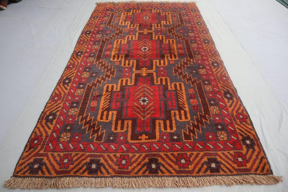 Teppich 100x160 cm, Turkmen Teppich Design, Vintage Teppich 100x150, Roter Teppich, Designteppich