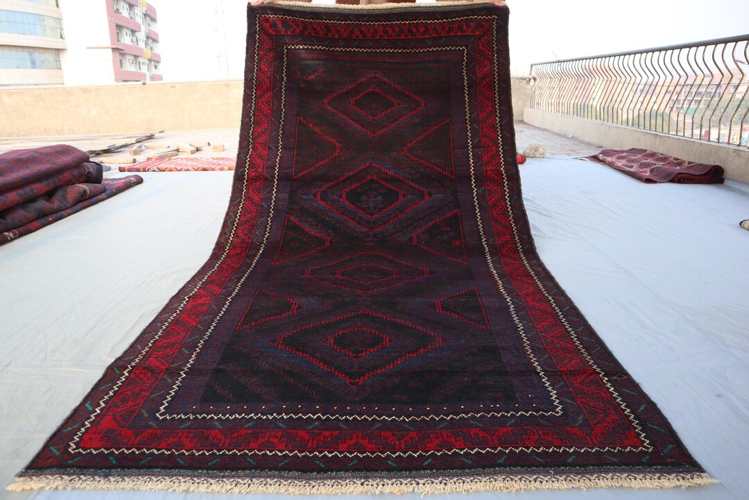 4x8 Ft Vintage Wide Rug/ Afghan Geometric Handmade Soft Wool Rug ...