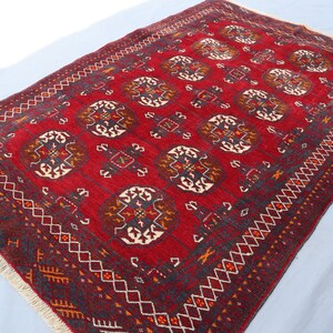 Turkmen Tekke Area Rug 4x6 ft, Vintage Afghan Bukhara Handmade Wool Rug, Oriental Antique Red rug, Natural Veg Dyes rug, Living Room Carpet
