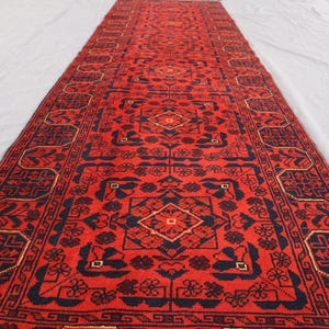 3x10 Afghan Bukhara Rug, 85x300 cm Stunning Khal Muhammadi Handmade Rug, Red Oriental Turkmen Tribal Rug, Hallway Runner, Kitchen Runner Rug