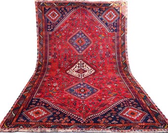 6x9 ft Vintage Area Rug, Tribal Handmade Wool Rug, Turkmen Caucasian Rug, Afghan Geometric Rug, Oriental High Pile Rug, Bedroom, Office Rug