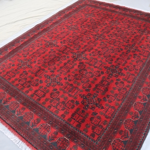 Vintage 6x8 Turkmen Bukhara rug Afghan Handmade High Pile Wool rug/ Oriental Tribal Veg Dyes Bohemian Rug/ Bedroom Rug/ Living room Red Rug