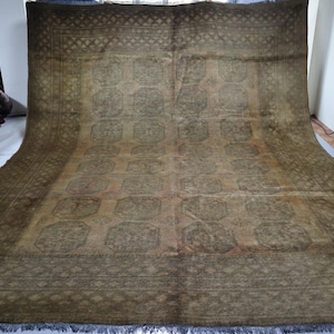 1920s Antique 10x12 ft Large Rug Afghan Handmade Low Pile Wool Area Rug, Geometric Ersari Rug, Oriental Turkmen Tribal Rug, Living Room Rug