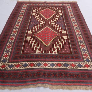 6&#39;5x9&#39;5 ft Geometric Vintage rug, Turkmen Berjesta Rug, Afghan Handmade Wool Rug, Oriental Meshwani Natural Veg Dyes Rug, Bedroom Area Rug