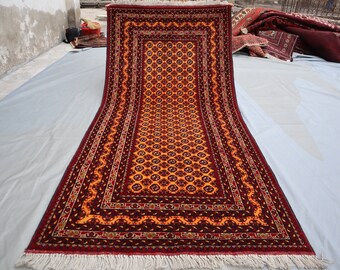 3'1x6'7 ft Tribal Afghan Area Rug/ Handmade Soft Authentic Wool Rug/ Yellow Turkmen Vintage Veg Dyes Rug/ Bedroom Rug/ 4x7 ft Entry Way Rug