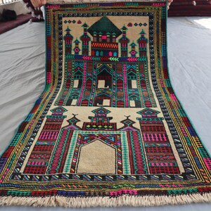 2x4 ft Antique Afghan Prayer Rug, Handmade Wool Area Rug, Vintage Muslim Prayer Carpet, Oriental Turkmen Bukhara Rug Excellent Condition Rug