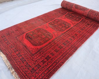 9 ft Turkmen Tekke Red Runner Rug/ Afghan Bukhara Vintage Handmade Wool Rug/ Oriental Tribal Ersari Rug/ 2'8x8'10 Hallway runner Kitchen Rug