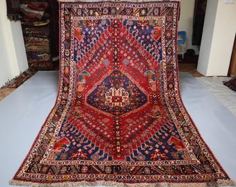 Vintage-Teppich (165 x 265 cm), handgeknüpfter, verblasster Wollteppich im Ethno-Stil, turkmenischer Teppich, afghanischer geometrischer Teppich, Orientteppich, Schlafzimmer- oder Büroteppich