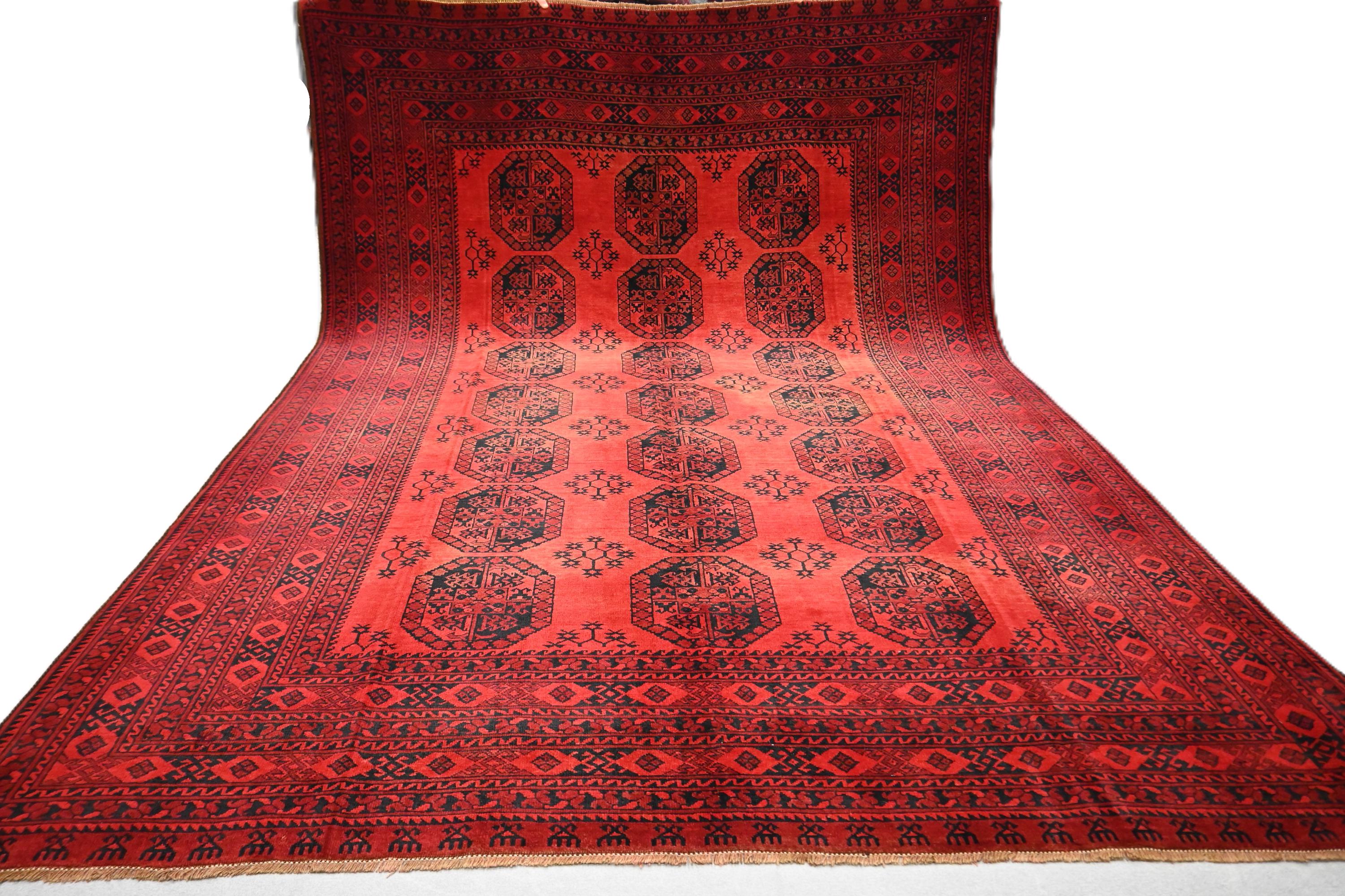 8'6x12'5 Ft Antique Turkmen Rug - Red Afghan Handmade Wool Rug