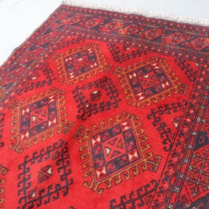 Antique Red Rug 3'5x5 Ft Vintage Bukhara Veg Dyes Rug- Afghan Handmade ...