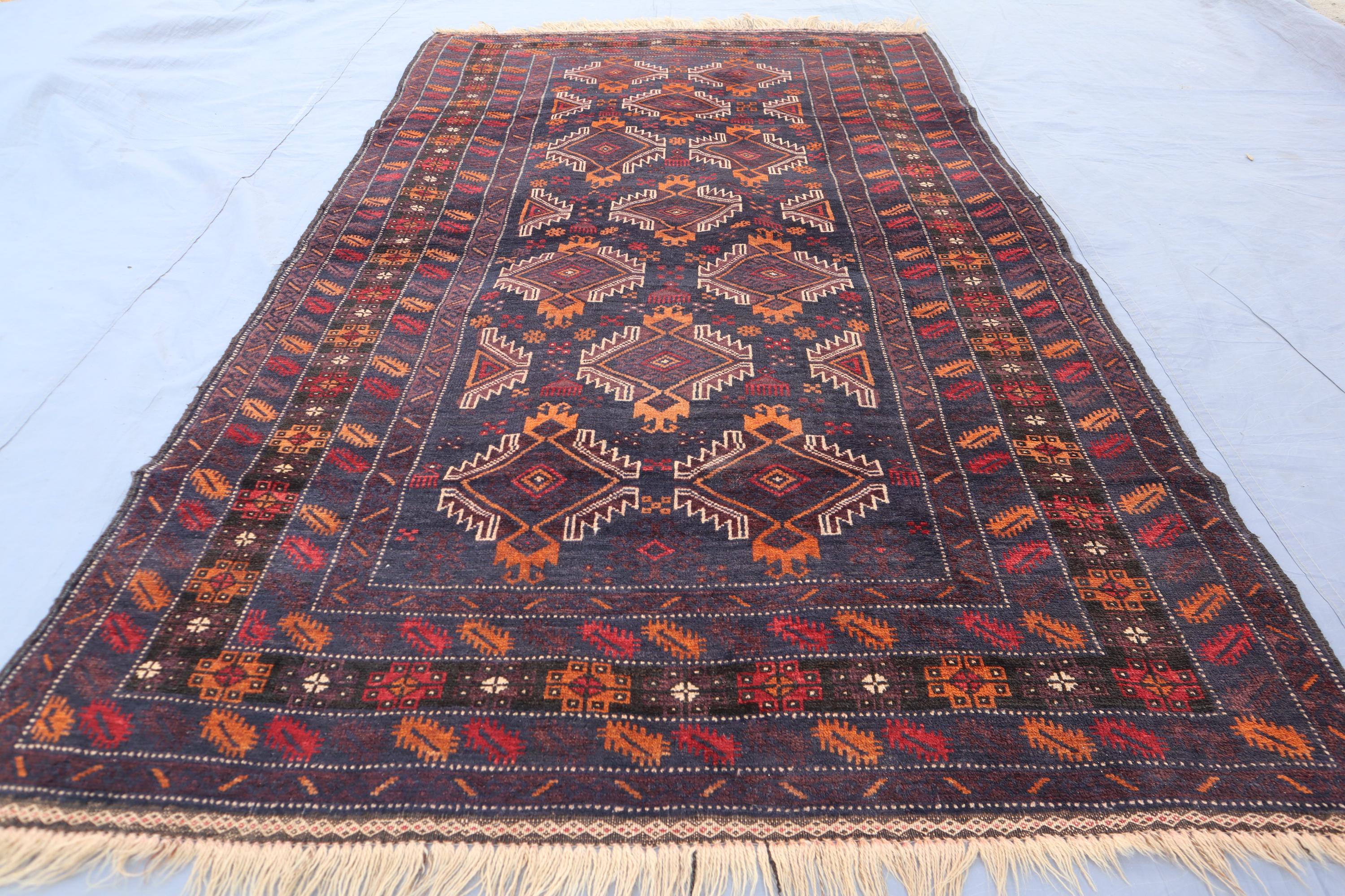 ✦Vintage rug✦　119×70cm　イラン　ペルシャ絨毯　1970s 4x7 Antique 1970s Rug, Afghan Faded Rug, Handmade Soft Pile Wool
