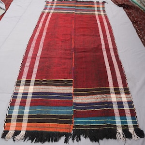 Alfombra de pasillo antigua de 1,2 x 3 m, estilo tribal afgano, hecha a mano, de lana, de tejido plano, kilim rojo, alfombra oriental contemporánea, ancha, de los años 60