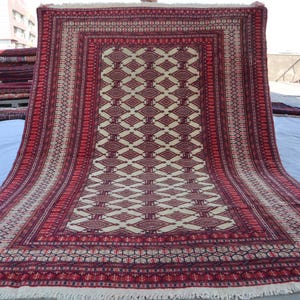 4&#39;4x6 ft Afghan Vintage Rug, Red Zahir Shahi Rug, Handmade Soft Wool Area Rug, Oriental Turkmen Rug, Tribal Antique Oriental Bedroom Carpet