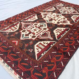 Antique Baluchi Rug 4x7 ft Geometric Afghan Handmade Wool rug, Tribal Bukhara Rug, Turkmen Oriental rug, Vintage Soft Area Rug, Bedroom rug