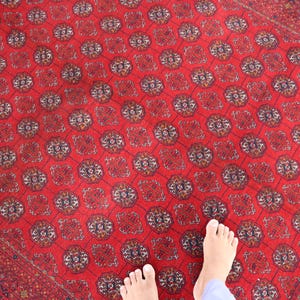 Red Turkmen Rug 7x10 ft Antique 1960s Rug, Collectors Piece Rug, Vintage Afghan Mowri Rug, Handmade Wool Distress Faded Rug, Living Room Rug