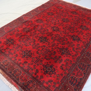 Afghan Bukhara Rug 5x7 ft Turkmen Khal Muhammadi Vintage Rug/ Hand Knotted Wool Soft Pile Tribal Rug/ Oriental Red Area Carpet/ Bedroom Rug