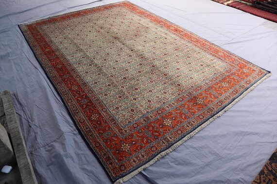 7x10 ft Afghan Vintage Rug, Turkmen Tribal Rug, 1950s Antique High Pile Rug, Handmade Wool Rug, Intricate Pattern Rug, Large Living Room Rug