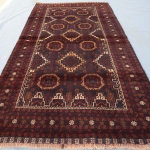 1960s Vintage Rug 4x7 ft Afghan Baluchi Maroon Red Rug, Turkmen Vintage Hand Knotted Soft Wool Rug, Tribal Oriental Rug, Living Room Carpet