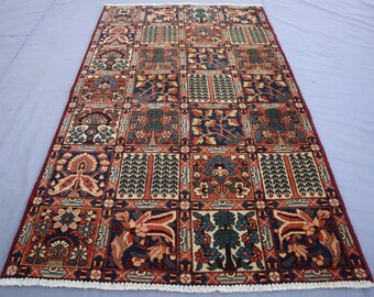3'5x6'1 ft Afghan Vintage Rug/ Soft Wool Handmade Area Rug/ Pictorial Turkmen Rug/ Authentic Oriental Terracotta Rug/ Bedroom Rug Office Rug