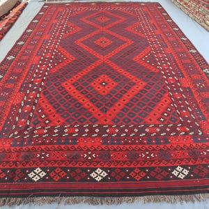 9&#39;9x16&#39;5 ft Large Vintage Turkmen Geometric Area rug- Handmade Afghan Flatweave Ghalmori Kilim Rug- Oriental Bedroom Rug Red Oversized Kilim