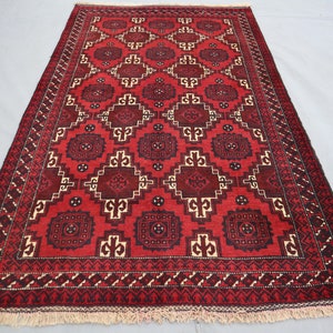 3&#39;7x6&#39;4 ft Vintage Area Rug, Afghan Traditional Sarique design Bukhara Rug, Red Afghan Handmade Turkmen Tekke Rug Bedroom Rug, Office Carpet