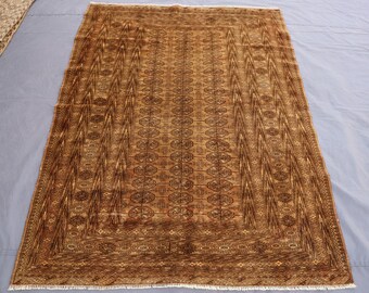 4'2x5'6 ft Antique Old Terracotta Rug, Afghan Bukhara Handmade Wool Rug, Oriental Turkmen Tribal Area Rug, One of a Kind, Entry way Carpet