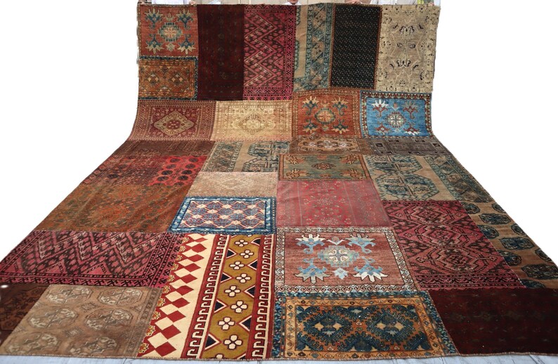 Large Patchwork Rugs Vintage Rug 10x13 Patchwork Turkmen Tribal Rug, Afghan Area Rug ...
