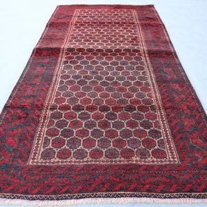 3&#39;4x6&#39;5 ft Antique Baluchi Rug Afghan Handmade Soft Rug - Oriental Vintage Red Rug - Turkmen Tribal Nomadic Boho Rug- Bedroom- Kitchen Rug