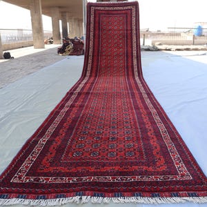 3x13 ft Antique Pattern Runner Rug/ Afghan Turkmen Handmade Wool Rug/ Vintage Red shaped Design Tribal Rug/ Kitchen Runner/ Hallway Runner