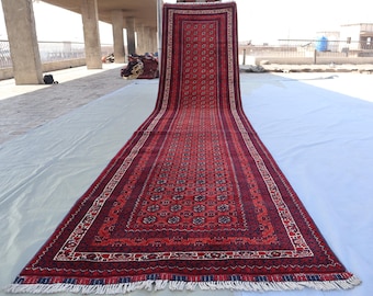 3x13 ft Antique Pattern Runner Rug/ Afghan Turkmen Handmade Wool Rug/ Vintage Red shaped Design Tribal Rug/ Kitchen Runner/ Hallway Runner