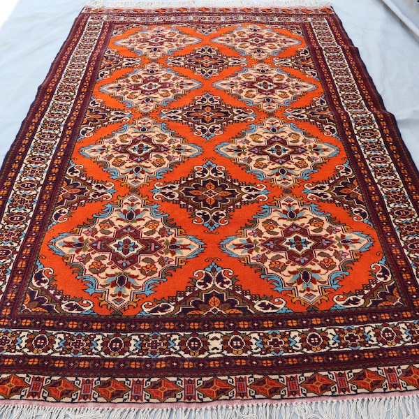 4'4x6'5 ft Vintage Geometric Area Rug, Authentic Turkmen Tribal rug/ Afghan Handmade Soft Wool Rug/ Oriental Rug/ Bedroom Rug/ Office Carpet
