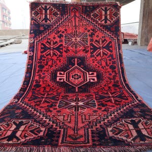 3x5 Red Vintage Rug, Collectors Piece Turkish Geometric Caucasian Rug, Turkmen Handmade Soft Wool Rug Oriental Area Rug, Afghan Tribal Rug