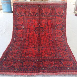3&#39;5x4&#39;9 Ft Afghan Traditional Rug- Veg Dyes Handmade Rug- Vintage Khal Muhammadi Red Carpet- Vintage Bohemian Boho Rug- Bedroom- Office Rug