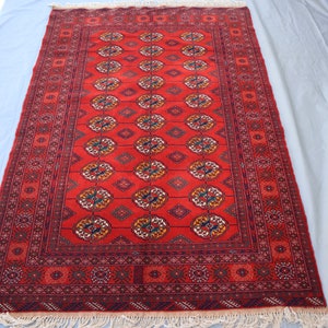 Turkmen Vintage Rug 4x6 ft/ Tribal Mowri Bukhara Rug/ Afghan Hand Knotted Soft Wool Rug/ Kitchen Rug/ Bedroom Rug/ Oriental Bohemian Carpet