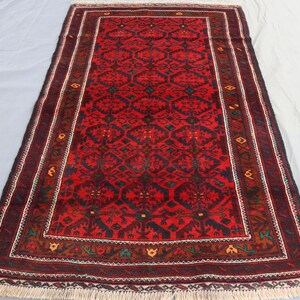 4x6 ft Vintage Rug Turkmen Tribal Hand Knotted Soft Wool Oriental Area Rug- Afghan Baluchi Rug- Bedroom Office Rug- Old 1980s Antique Carpet