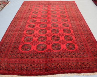 6'5x9'0 ft Antique Area rug, Turkmen Tekke Traditional Handmade Soft Wool Rug, Afghan Bukhara Vintage Red Rug, Bedroom Rug, Office Carpet