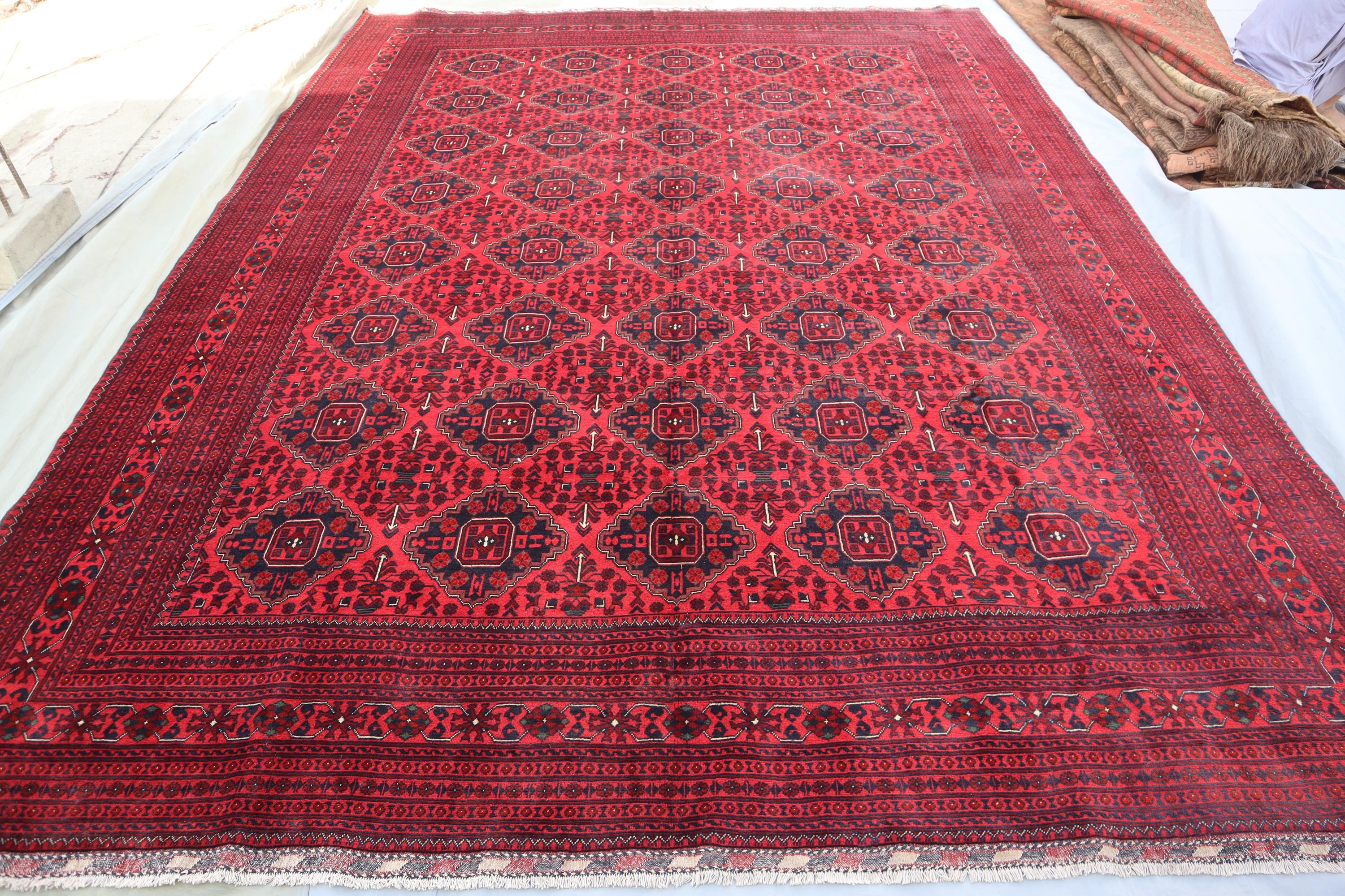 Large Bukhara Rug 10x13 Ft Vintage Afghan Khamyab Khal Muhammadi
