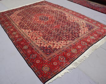 7'3x9'5 ft Afghan Medallion Rug, Turkish Turkmen Heriz Rug, Handmade Wool Rug, Red Oriental Rug, Tribal Rug, Bedroom Rug, Living Room Carpet