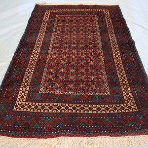 Turkmen Vintage Rug 4x6 ft/ Tribal Baluchi Bukhara Rug/ Afghan Hand Knotted Soft Wool Rug/ Kitchen Rug/ Bedroom Rug Oriental Bohemian Carpet