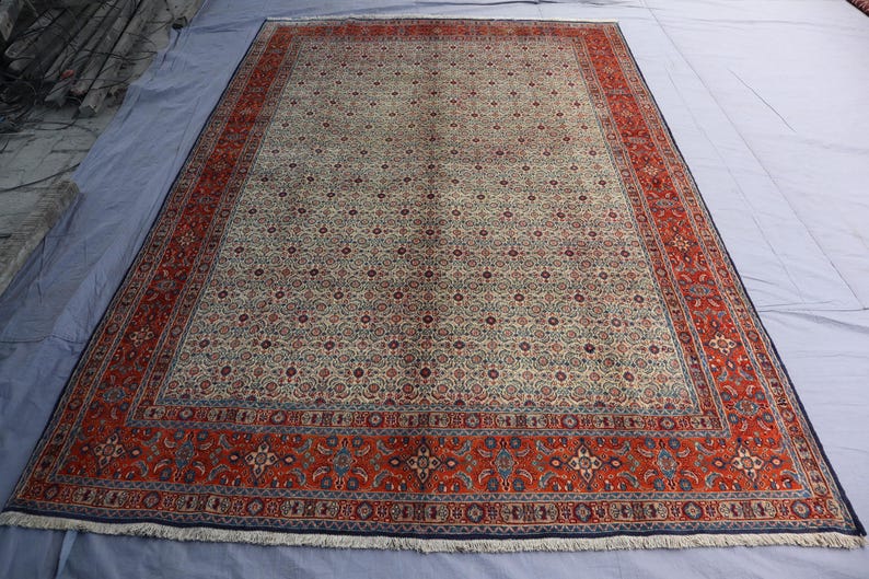 7x10 ft Afghan Vintage Rug, Turkmen Tribal Rug, 1950s Antique High Pile Rug, Handmade Wool Rug, Intricate Pattern Rug, Large Living Room Rug image 2