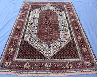 4'4x6'3 ft Medaillon Belutsch Teppich Vintage Turkmen Teppich, Afghanischer Handgefertigter Antiker Teppich für Schlafzimmer, Gebrannte Terrakotta