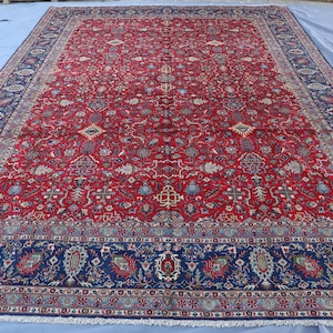 10 x 13 ft groot Afghaans tapijt vintage rood Afghaans Kaukasisch tapijt/ hoogpolig handgemaakt wollen tapijt/ Turkmeens stamtapijt/ tapijt slaapkamerformaat